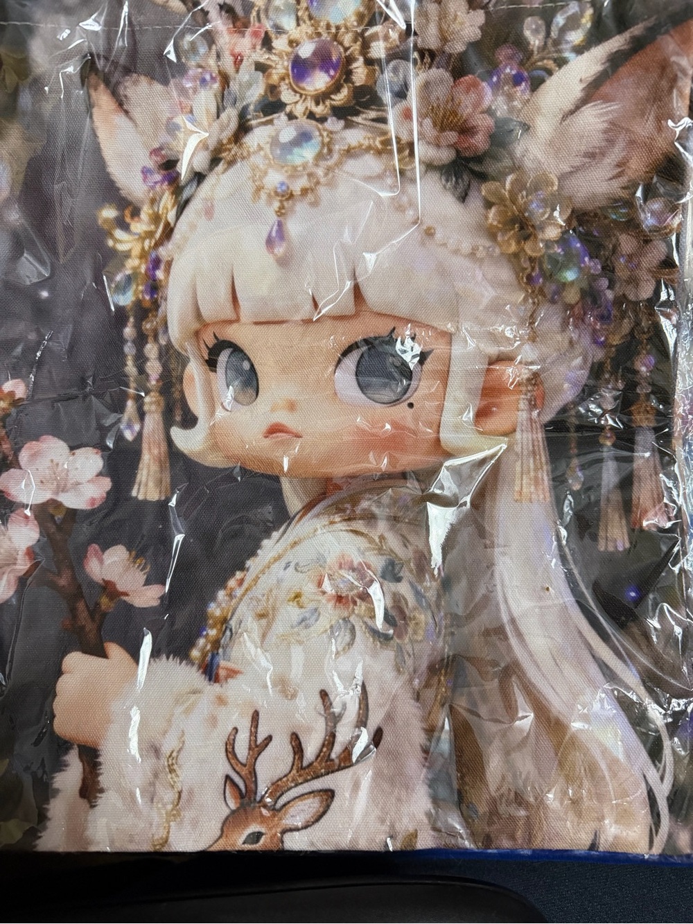 Whimsical Deer Headdress Doll Print Tote - Pastel Neutrals